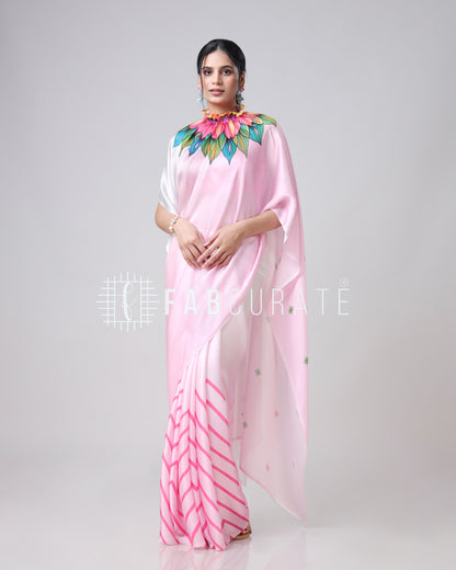 The Social Media Icon Chevron Floral Freehand Saree By Fabcurate
