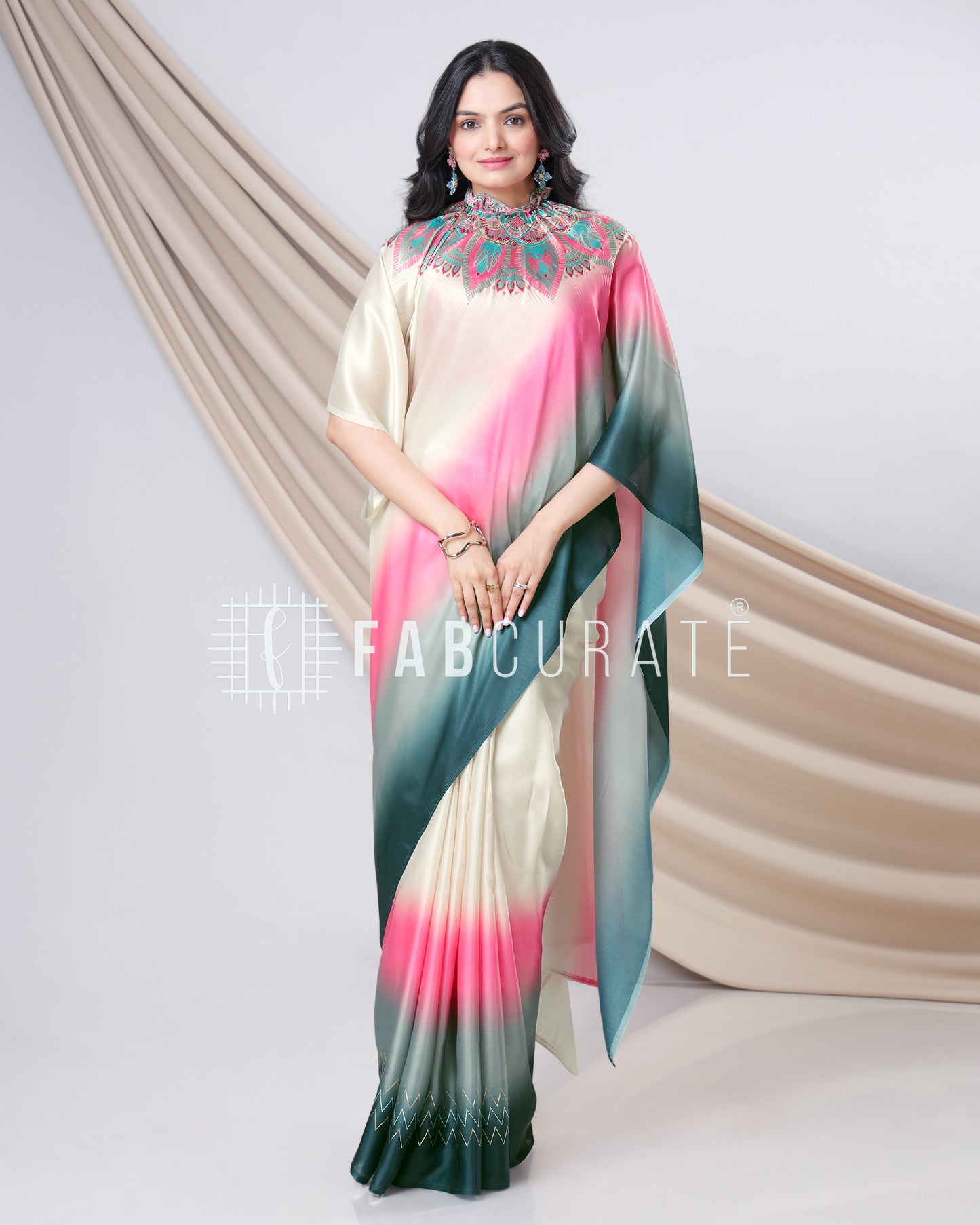 Party Starter Golden Foil Work Freehand Saree