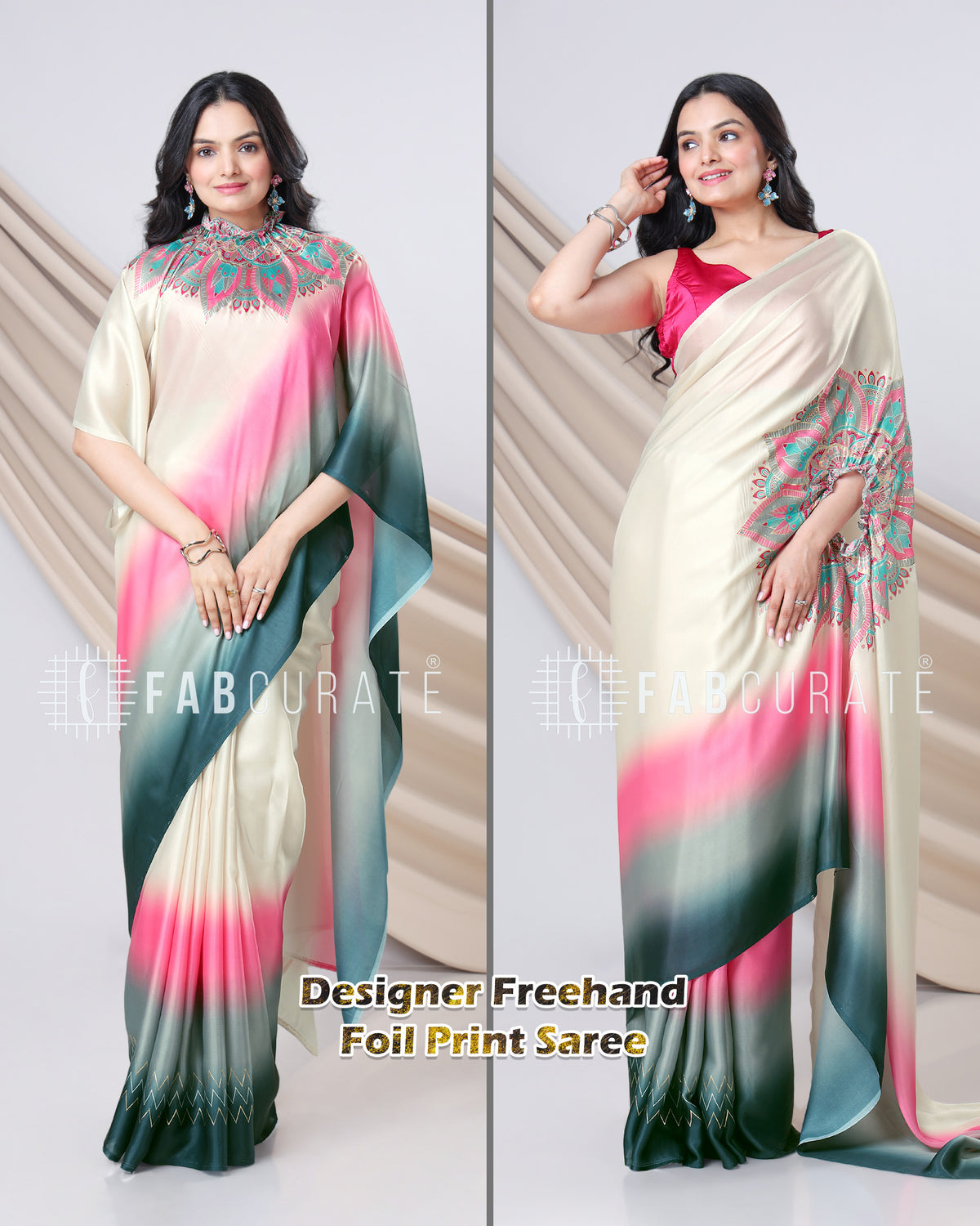 Party Starter Golden Foil Work Freehand Saree