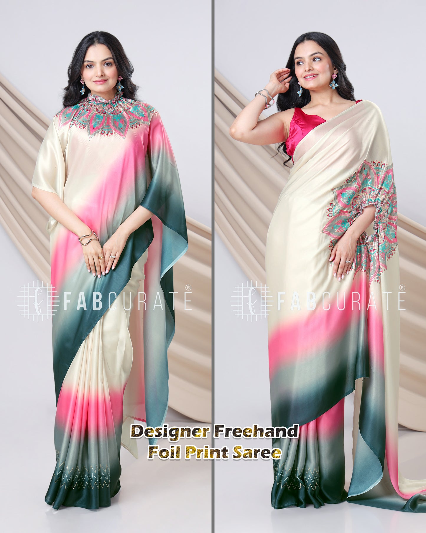 Party Starter Golden Foil Work Freehand Saree