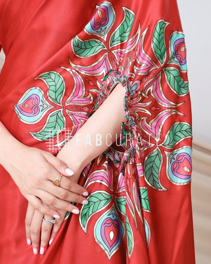 Easy Breezy Border -Golden Foil Work Freehand Saree