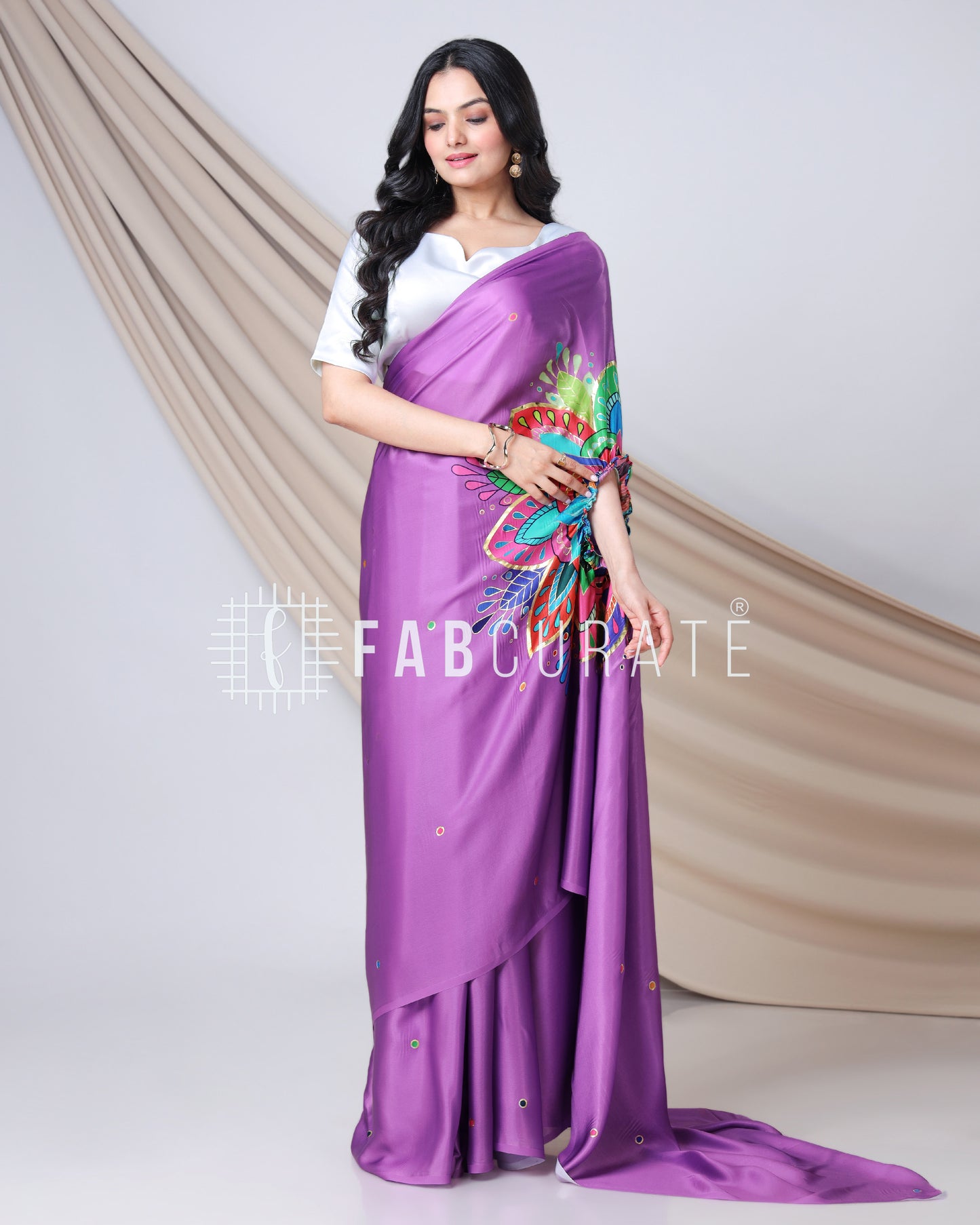 Viral Vibes Only - Golden Foil Work Freehand Saree
