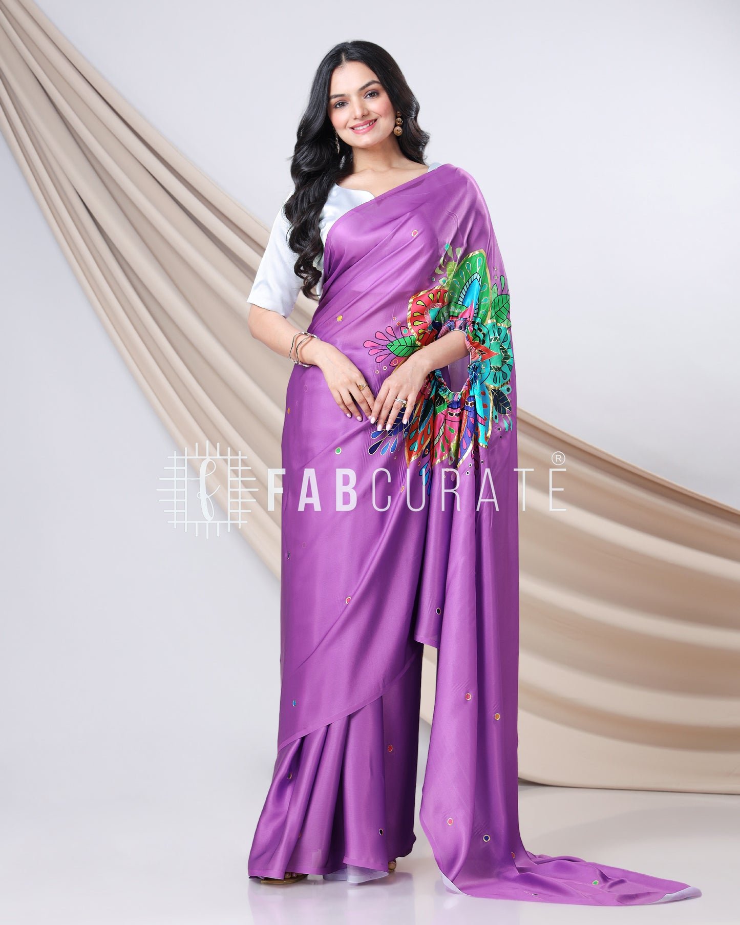 Viral Vibes Only - Golden Foil Work Freehand Saree