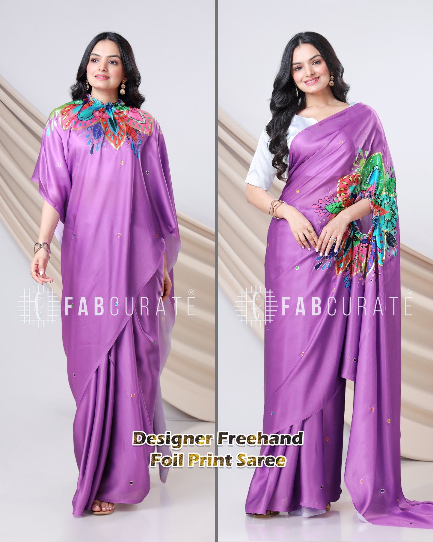 Viral Vibes Only - Golden Foil Work Freehand Saree
