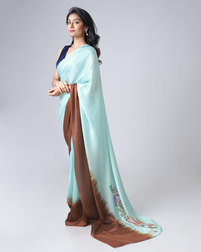 Drape And Bloom - Ombre Saree with Floral Elegance