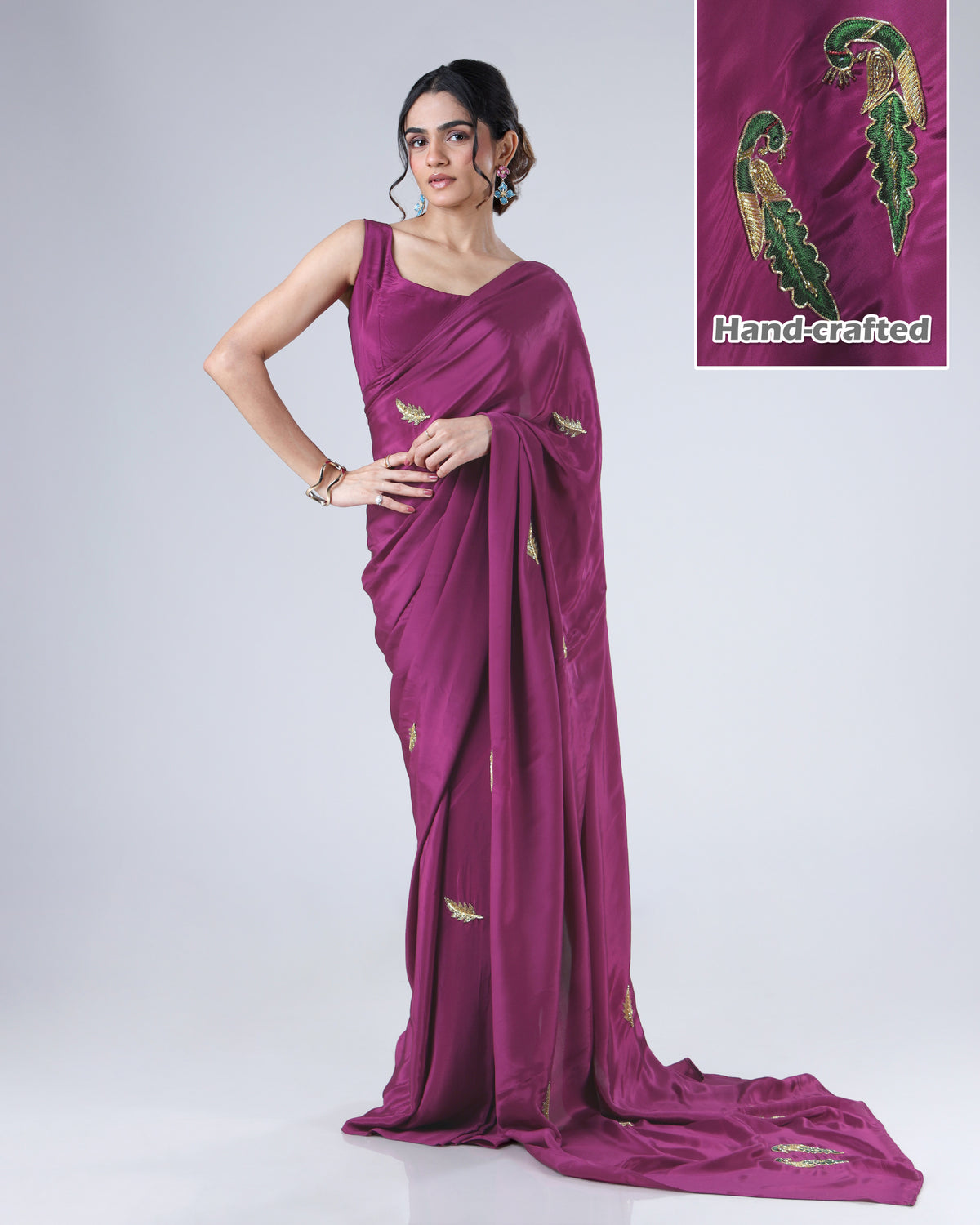 Draped In The Poetry Of Plum Purple Dreams Handcrafted Natural Crepe Saree