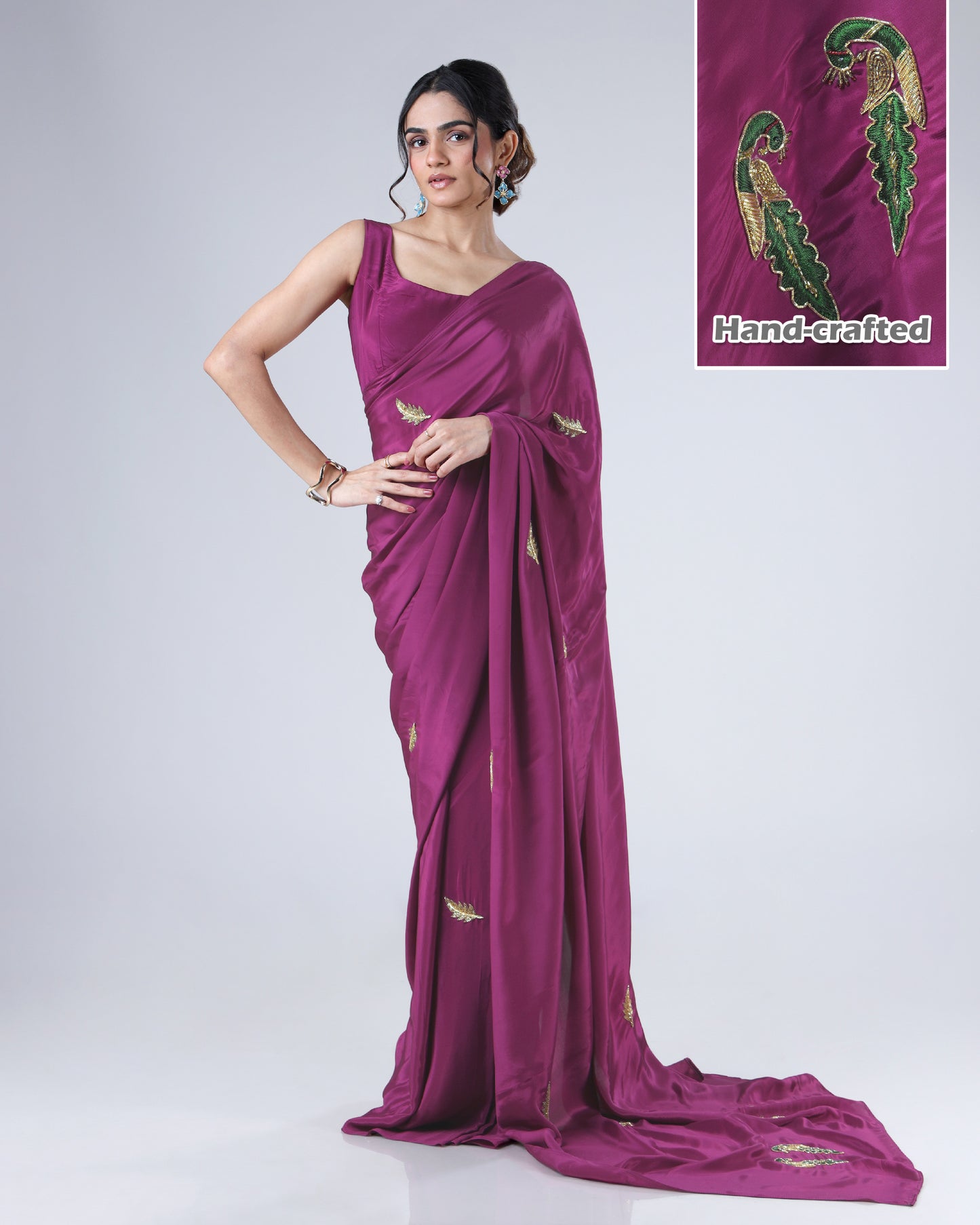 Draped In The Poetry Of Plum Purple Dreams Handcrafted Natural Crepe Saree