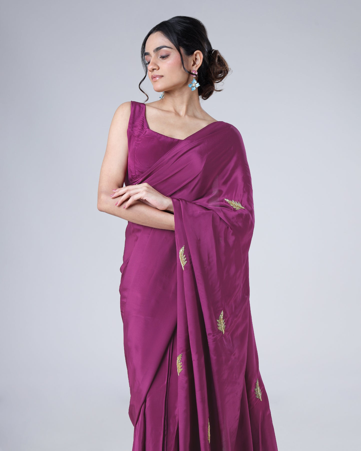 Draped In The Poetry Of Plum Purple Dreams Handcrafted Natural Crepe Saree