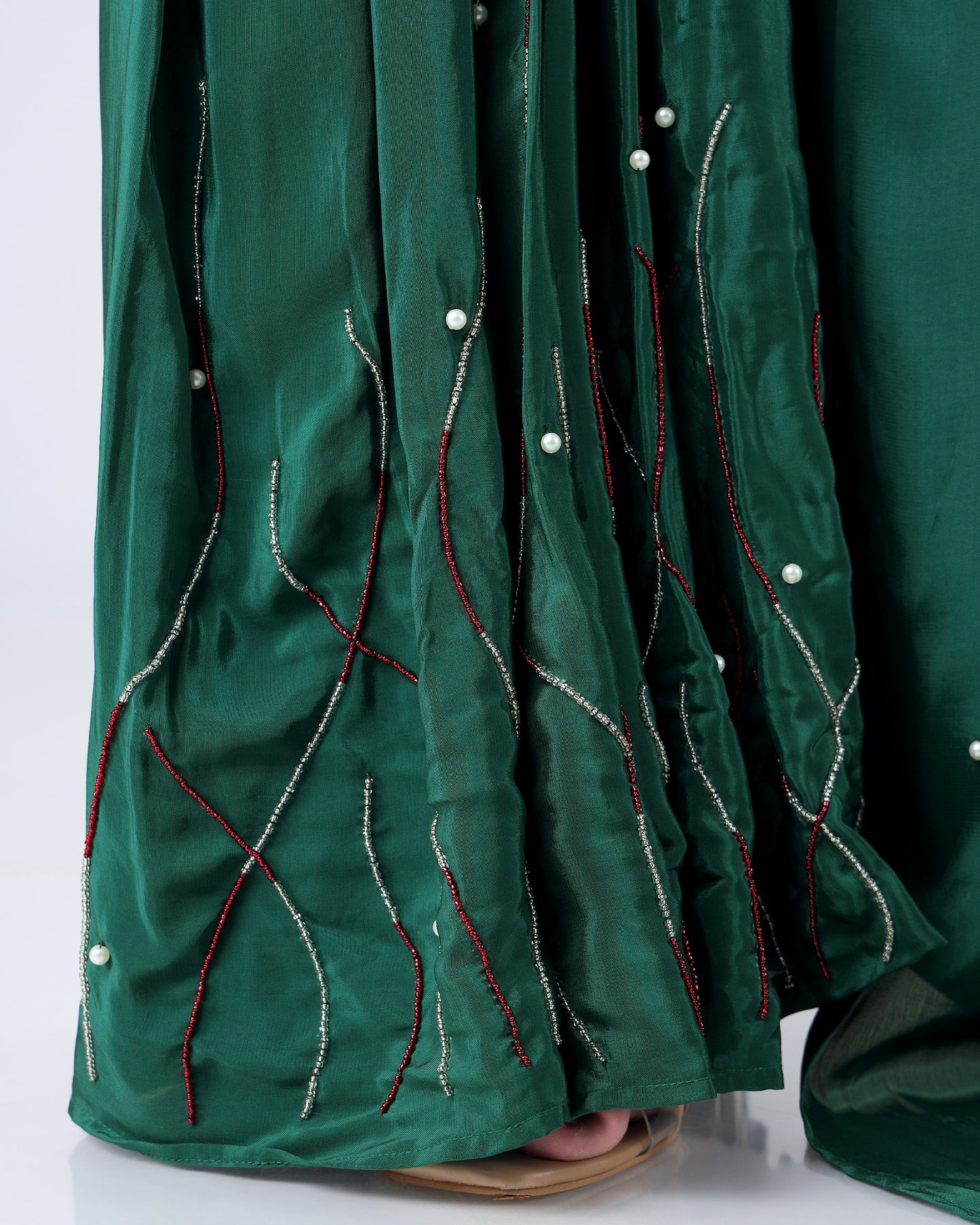 Where Deep Green Whispers The Language Of Luxurious Handcrafted Natural Crepe Saree