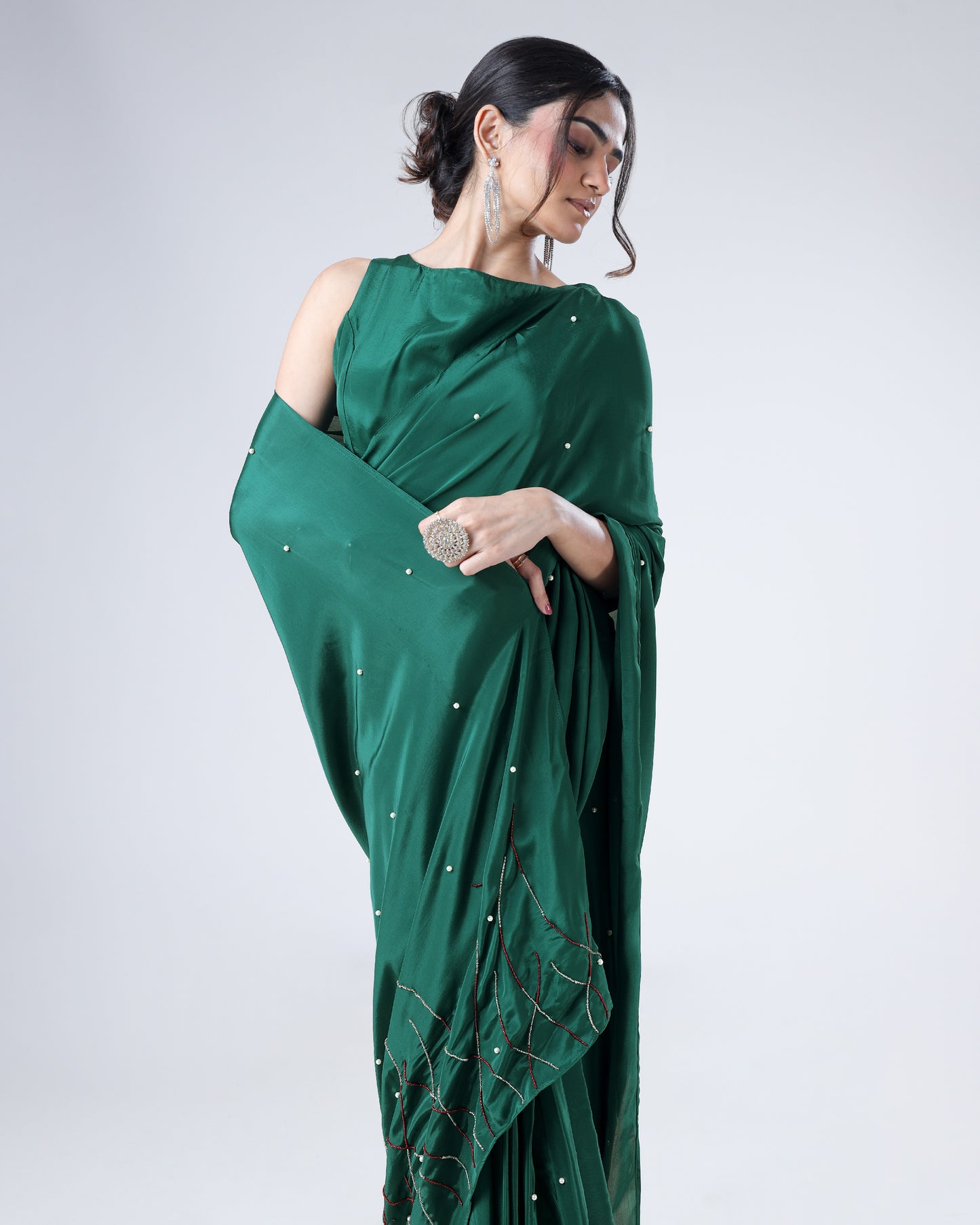 Where Deep Green Whispers The Language Of Luxurious Handcrafted Natural Crepe Saree