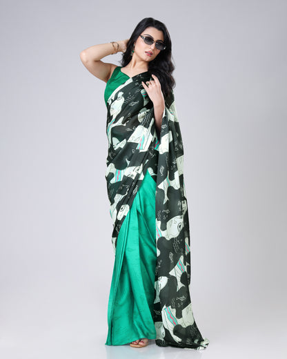 Face Print, Full Hint - Fashion Ka Naya Mint Quirky Saree