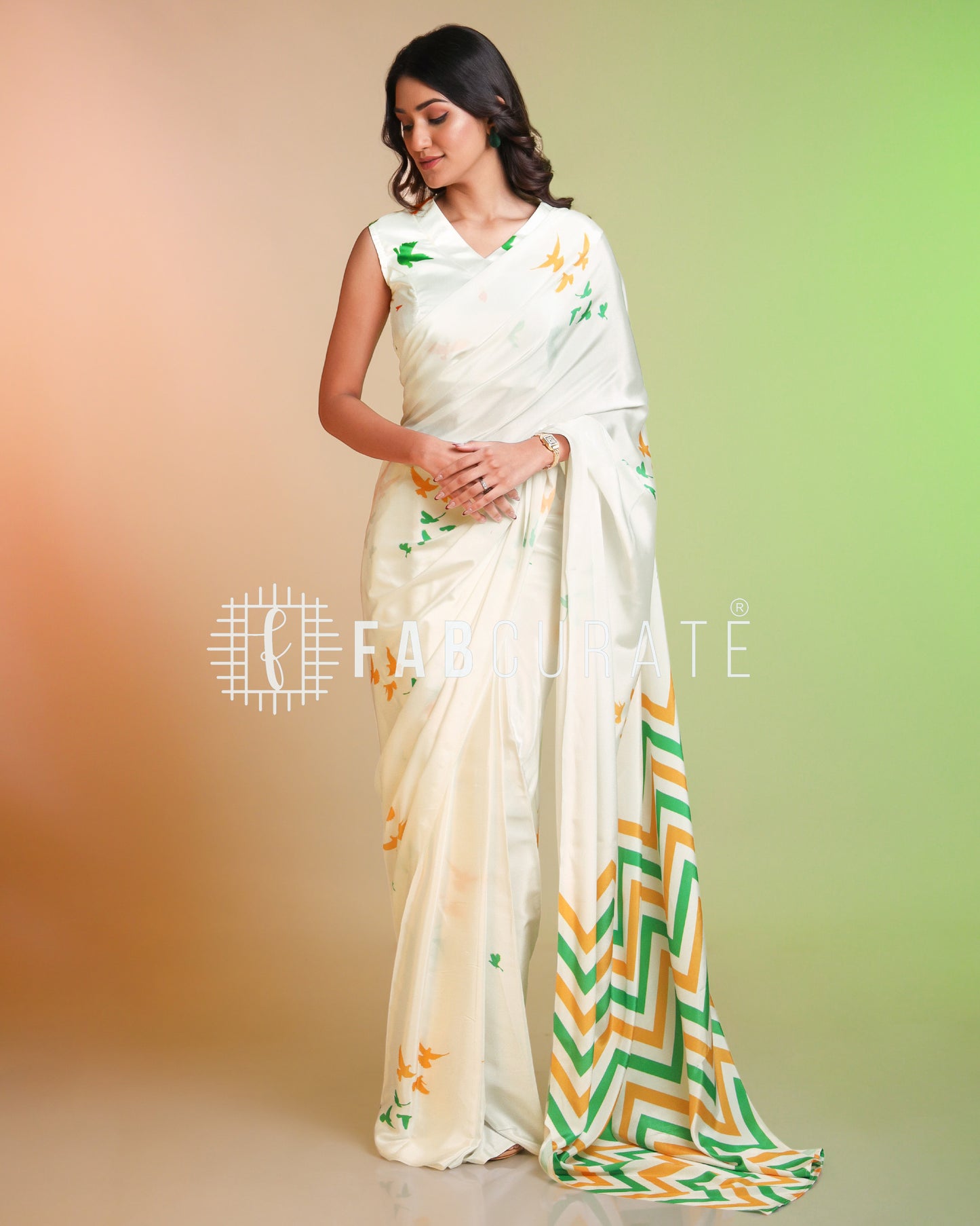 Vande Mataram Vibes Elegant Tri - Color Saree - Special Day Collection
