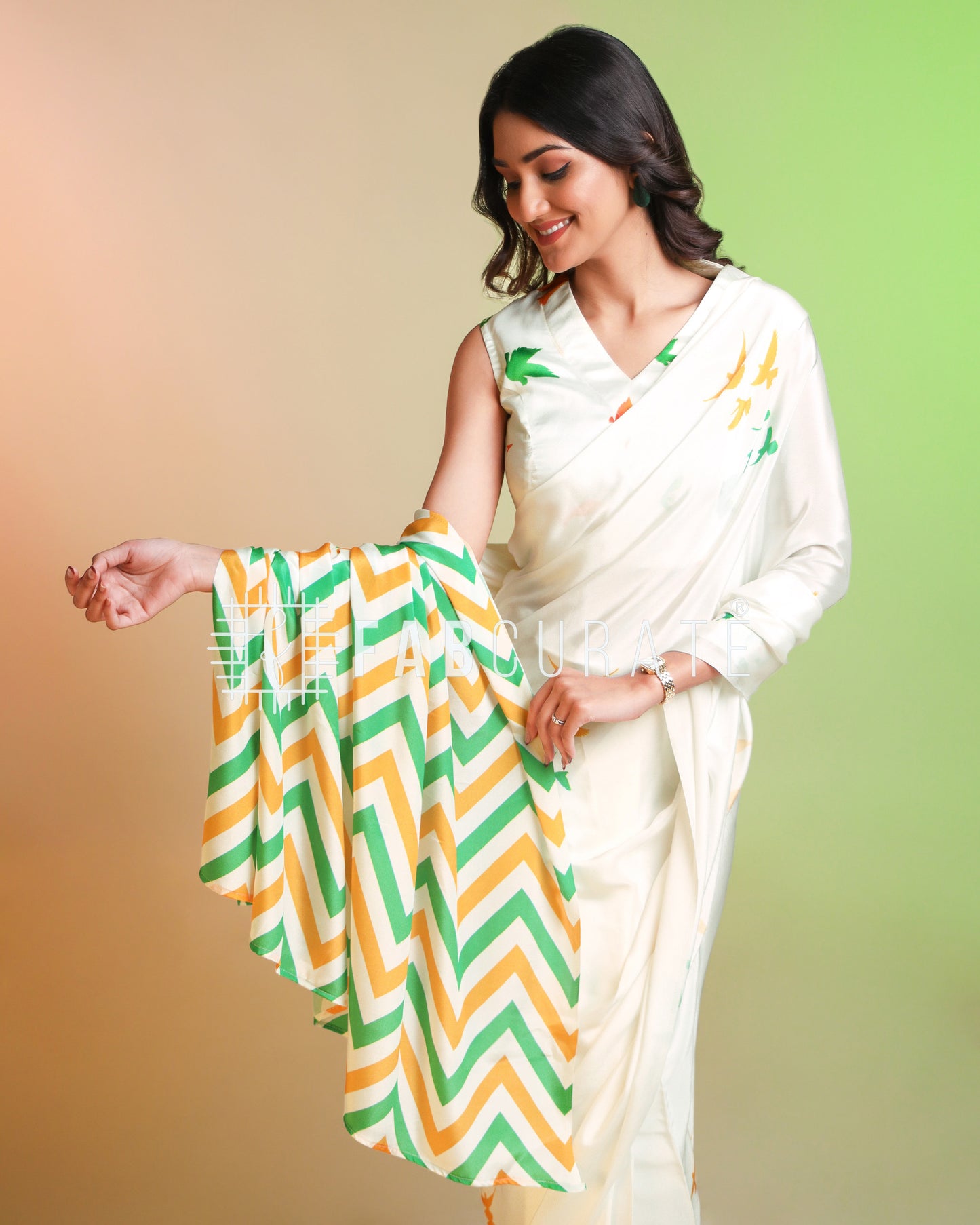 Vande Mataram Vibes Elegant Tri - Color Saree - Special Day Collection