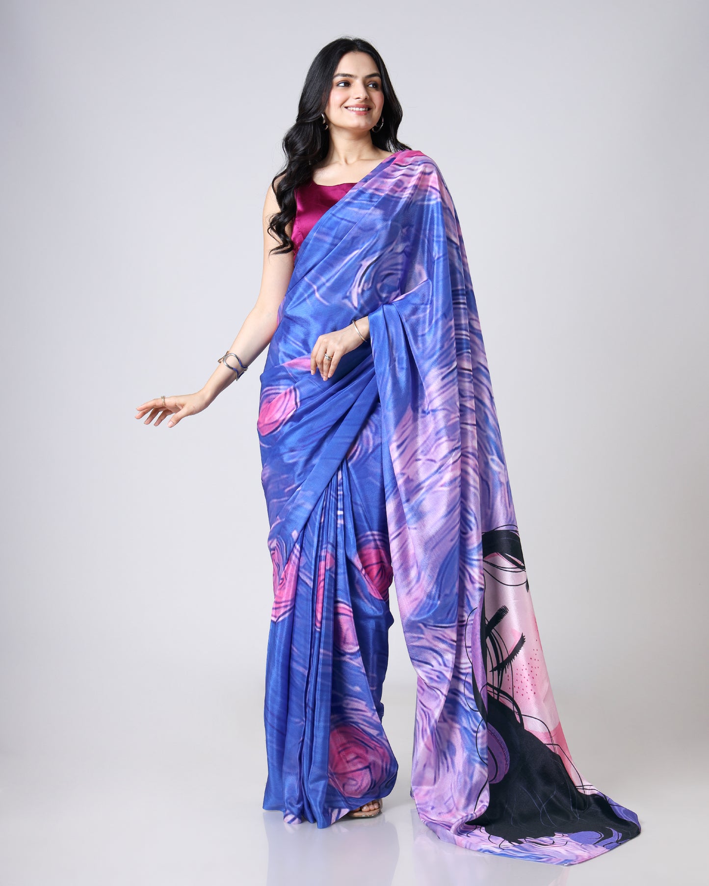 Gen Z Mood Graphic Saree with Artistic Girl Illustration💜
