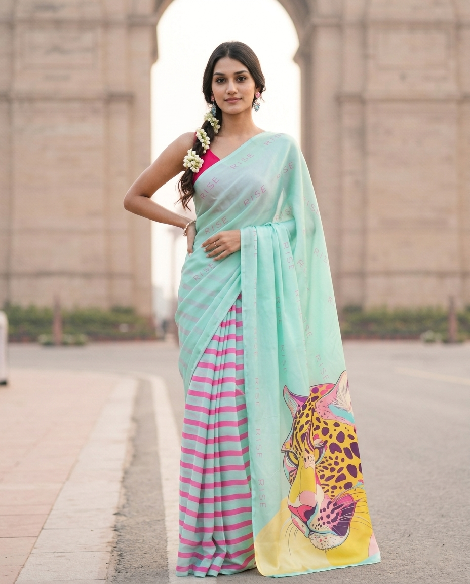 Aqua Leopard Saree - Soft bhi, Savage bhi