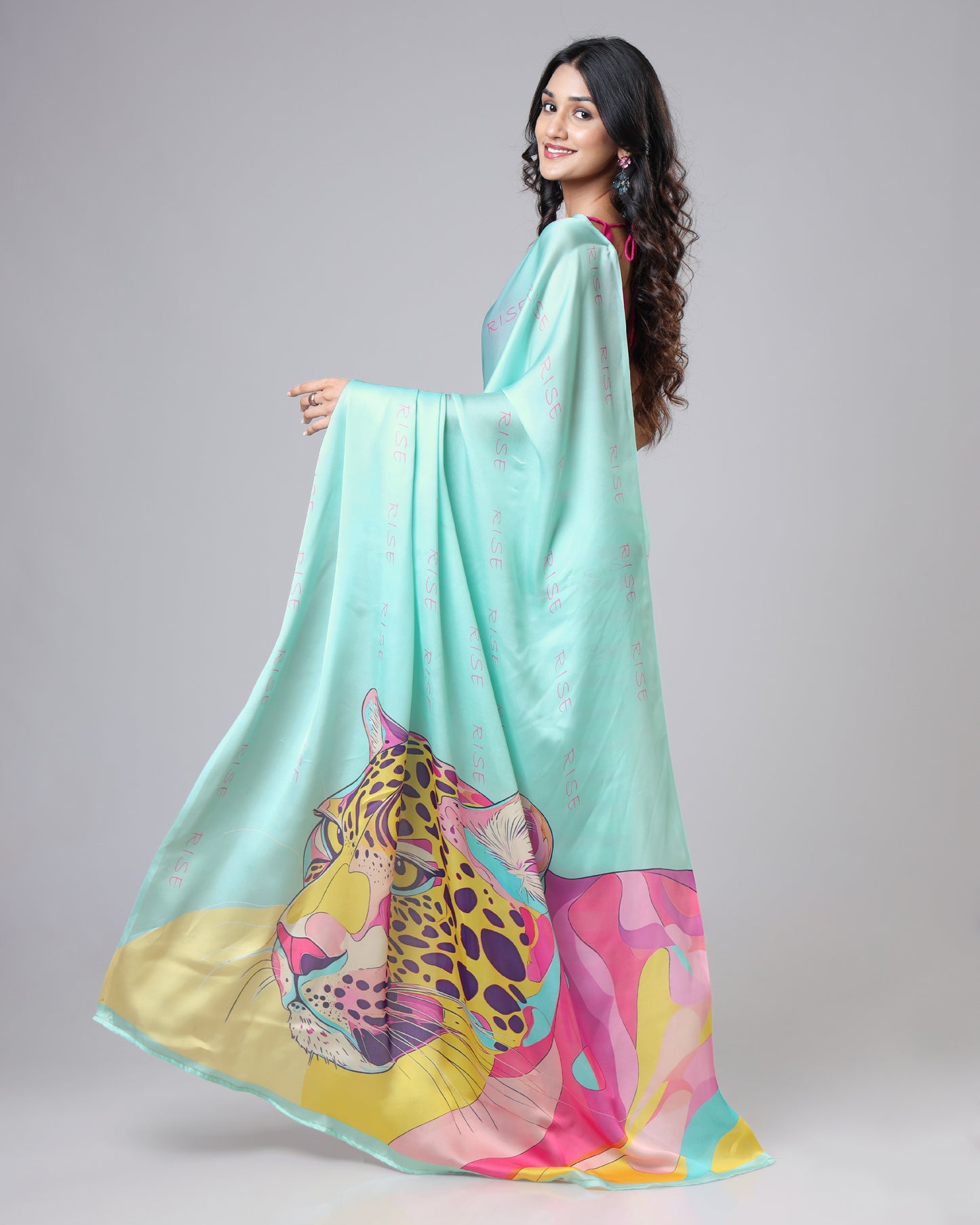 Aqua Leopard Saree - Soft bhi, Savage bhi
