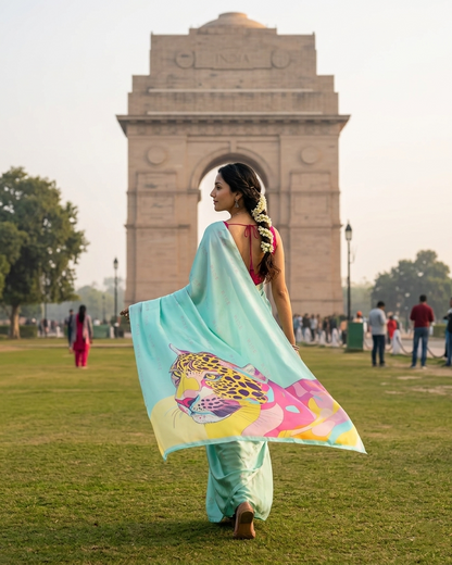 Aqua Leopard Saree - Soft bhi, Savage bhi