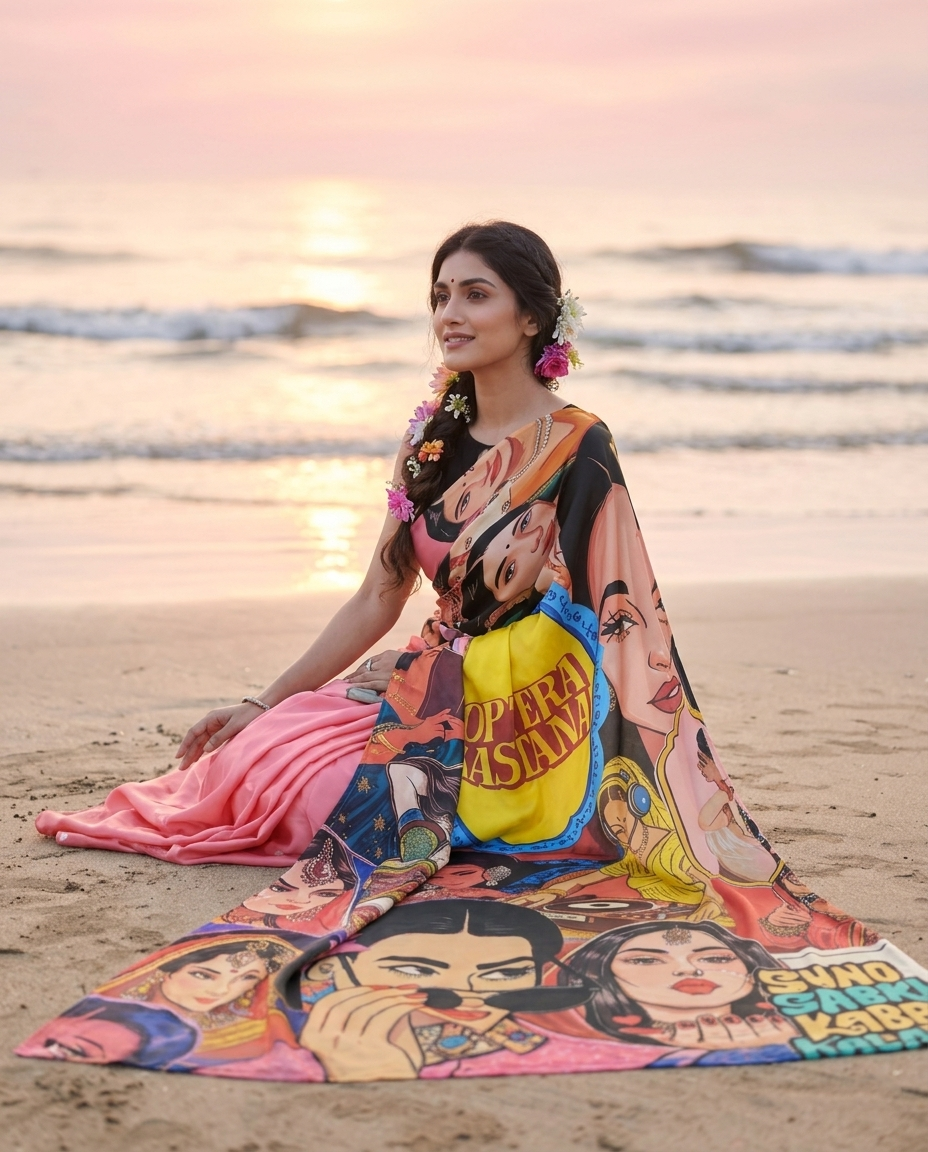 Pop Art Drama Saree - Full loud, full main character energy