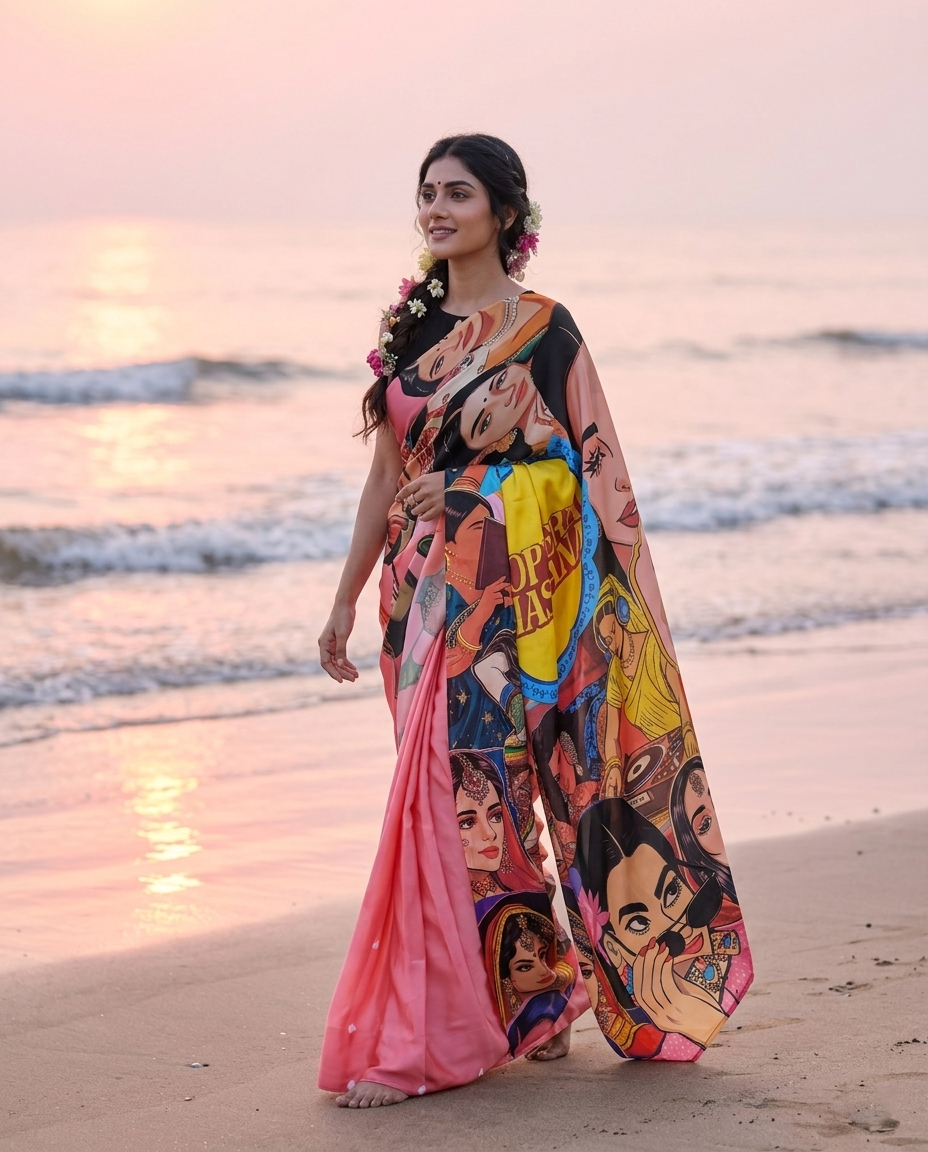 Pop Art Drama Saree - Full loud, full main character energy
