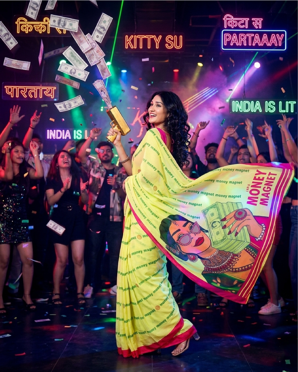 💸 नोटों वाली नारी Saree – Desi Swag Edition