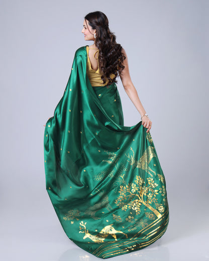 Golden Deer Motif Gold Foil Edition Premium Saree ??