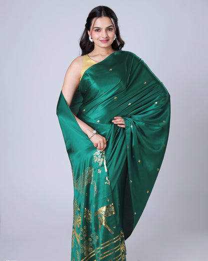 Golden Deer Motif Gold Foil Edition Premium Saree ??