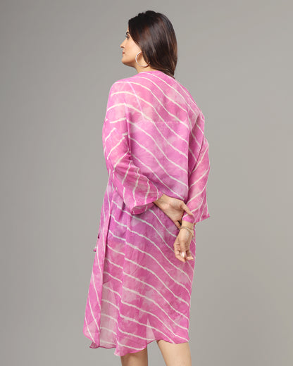 Forever Pink Leheriya Waterfall Shrug For Women