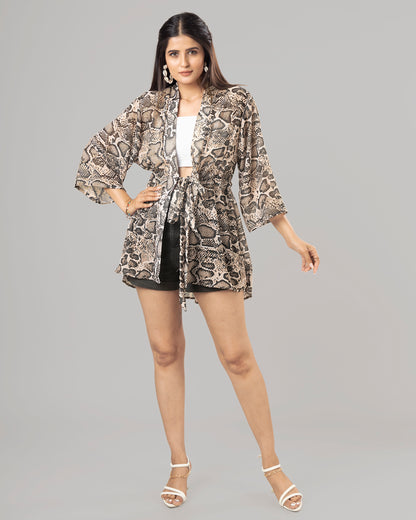 Exclusive Snake Print Tie Belt Shrug For Women