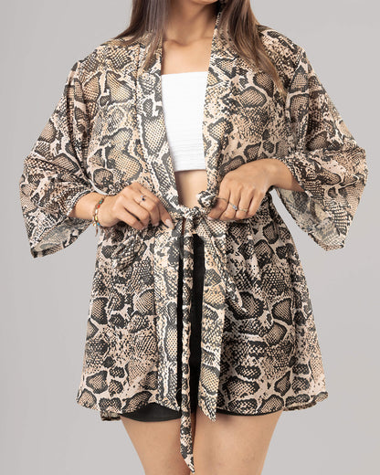 Exclusive Snake Print Tie Belt Shrug For Women