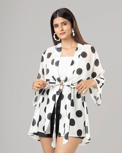 Trendy Polka Dots Tie Belt Shrug For Women