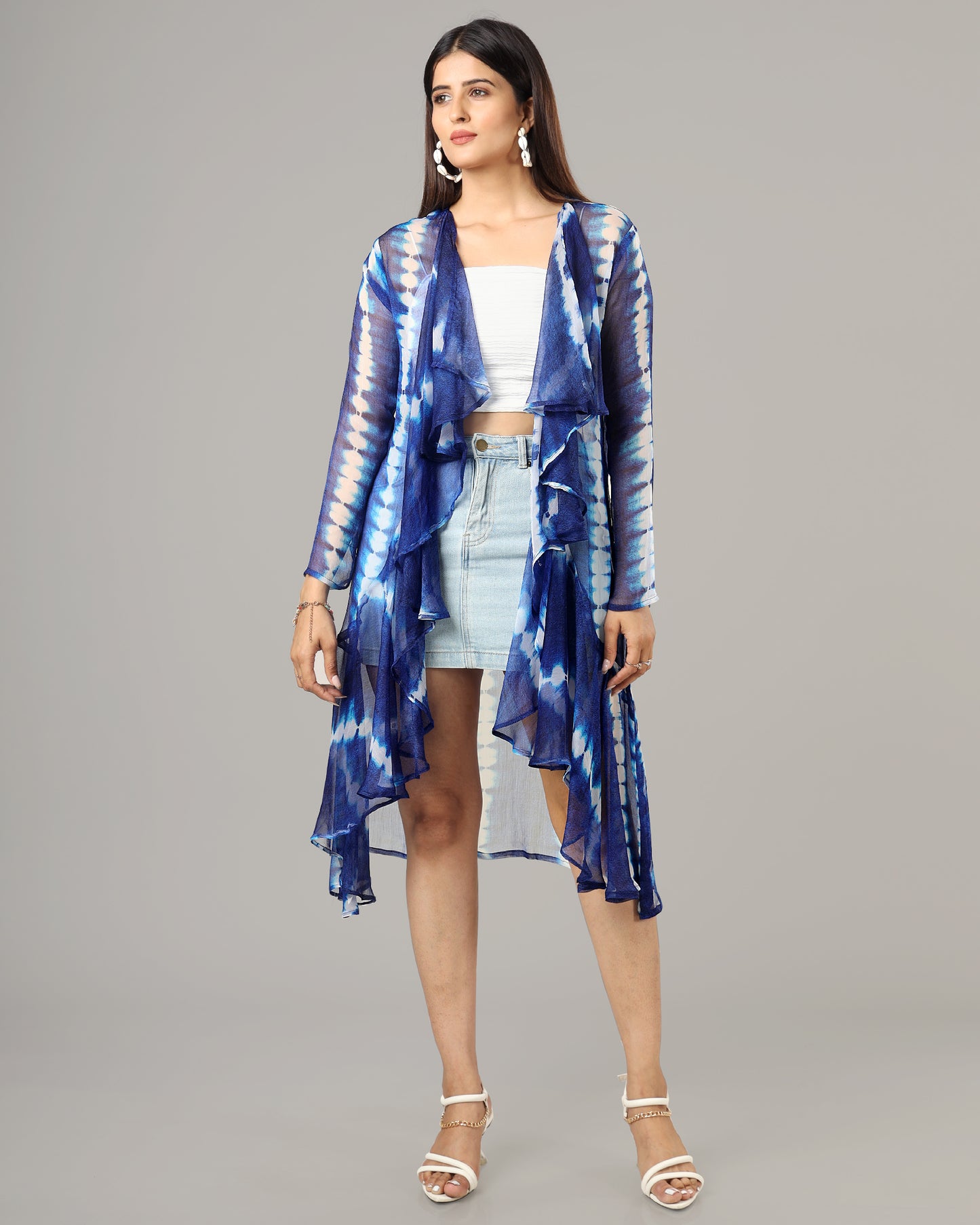 Trendy Royal Shibori Waterfall Shrug For Women