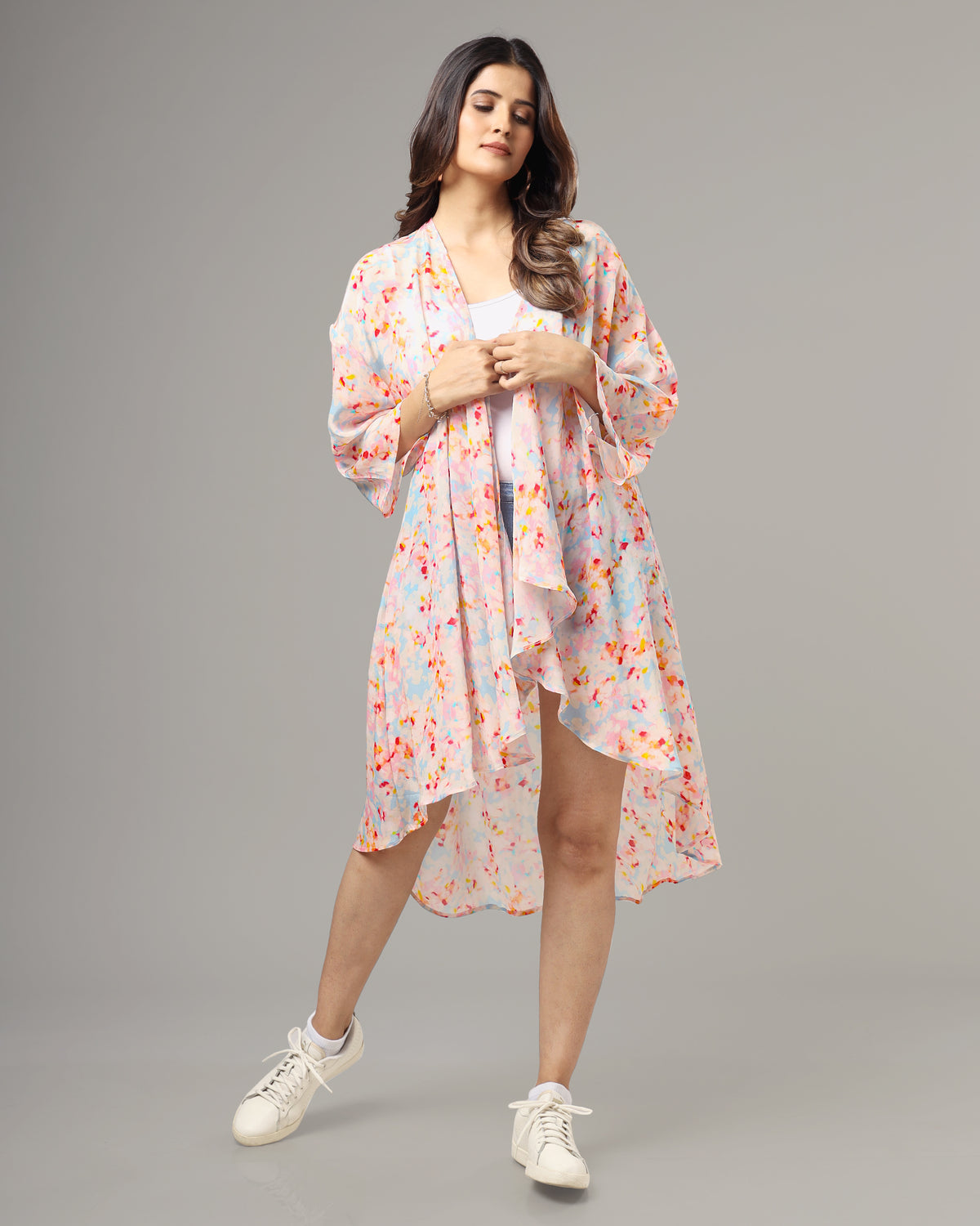 Trendy Tye And Dye Waterfall Shrug For Women