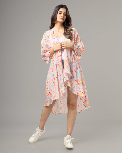 Trendy Tye And Dye Waterfall Shrug For Women