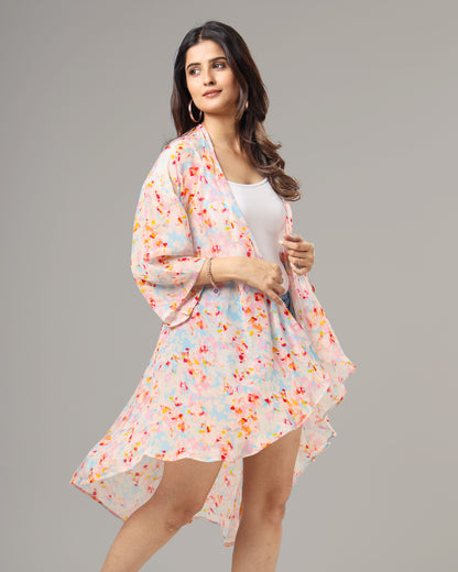Trendy Tye And Dye Waterfall Shrug For Women