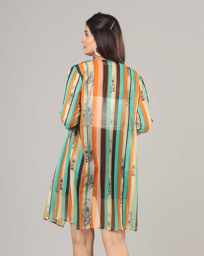 Trendy Stripes Waterfall Shrug For Women