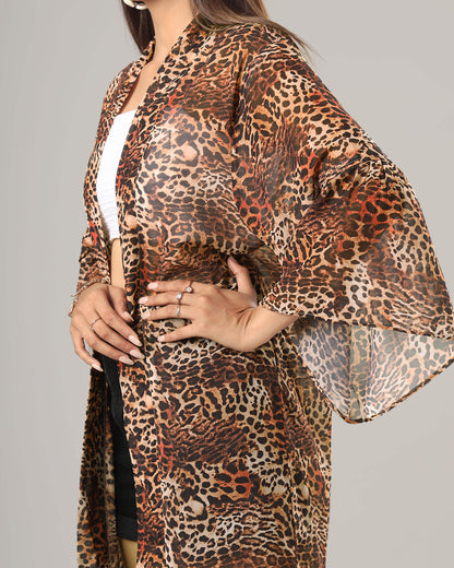 Leopard Print Kimono Shrug For Women