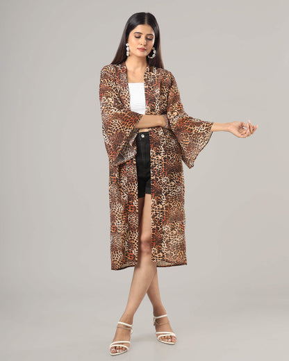 Leopard Print Kimono Shrug For Women