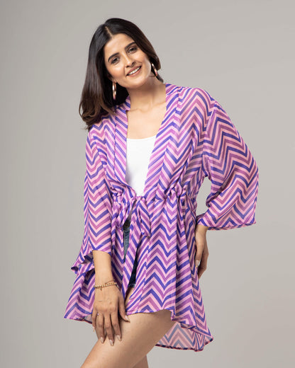 Exclusive Chevron Tie Belt Shrug For Women
