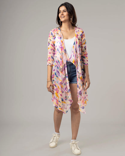 Lovely Tye And Dye Waterfall Shrug For Women
