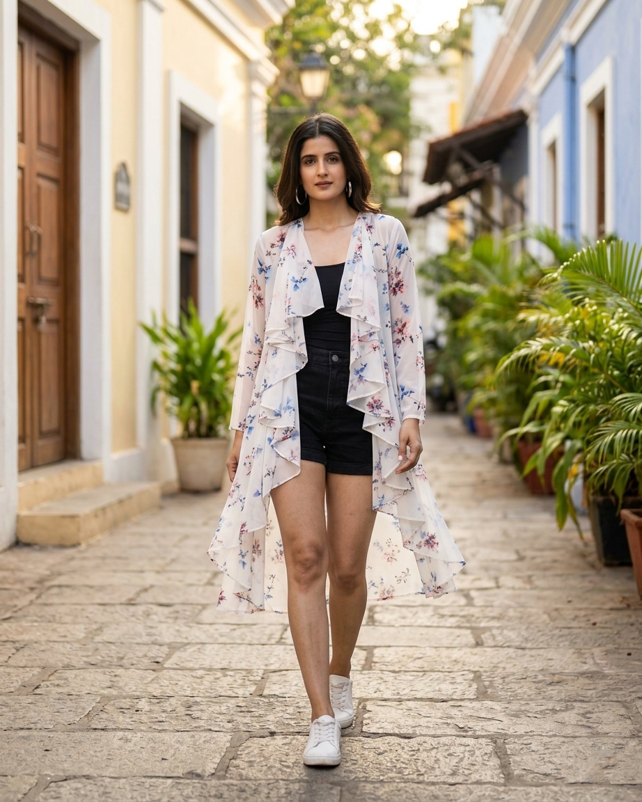 Sniffy Floral Waterfall Shrug For Women