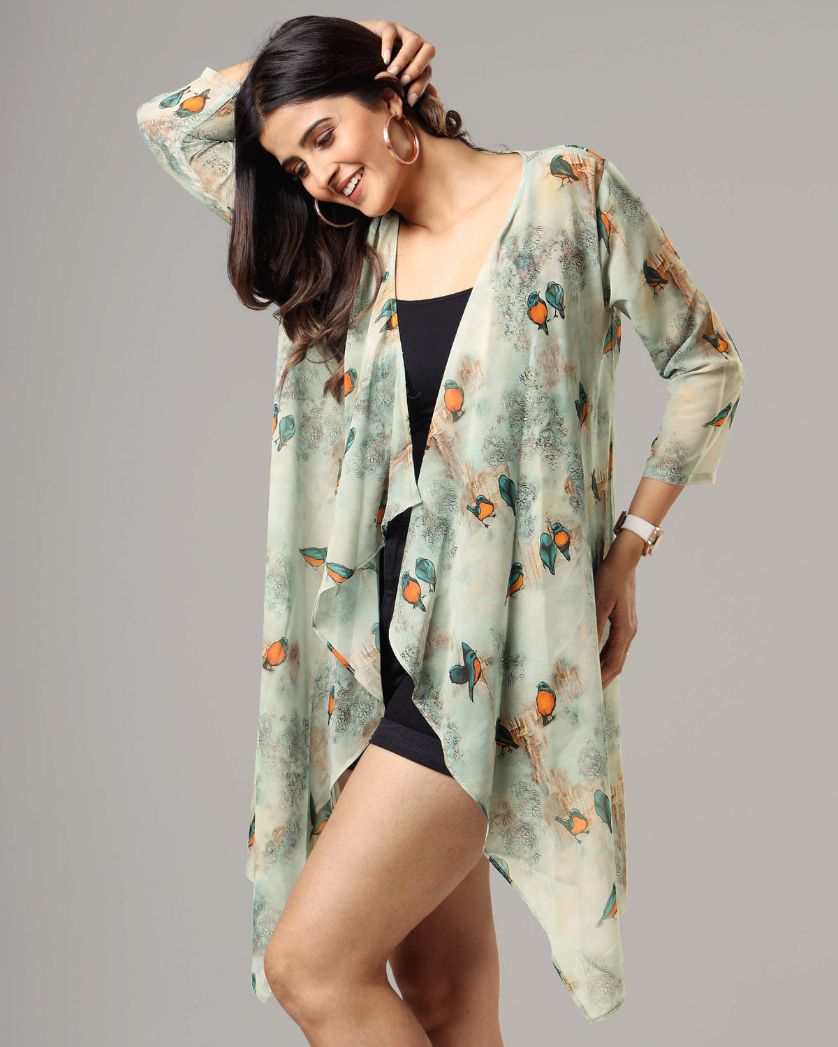 Trendy Love Birds Waterfall Shrug For Women