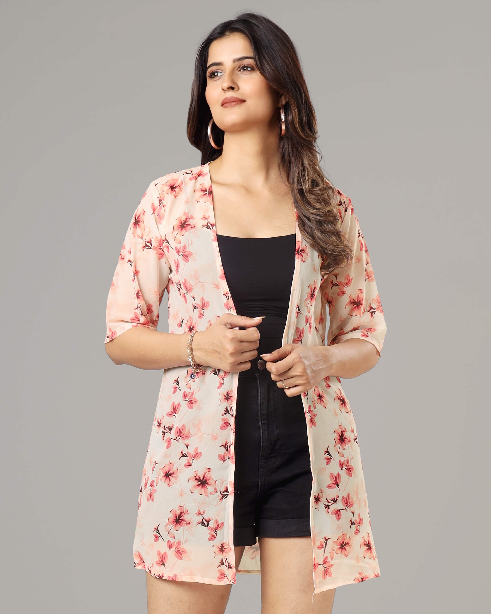 Lovely Floral Short Sleeve Shrug For Women