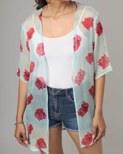 Classy Floral Short Sleeve Shrug For Women