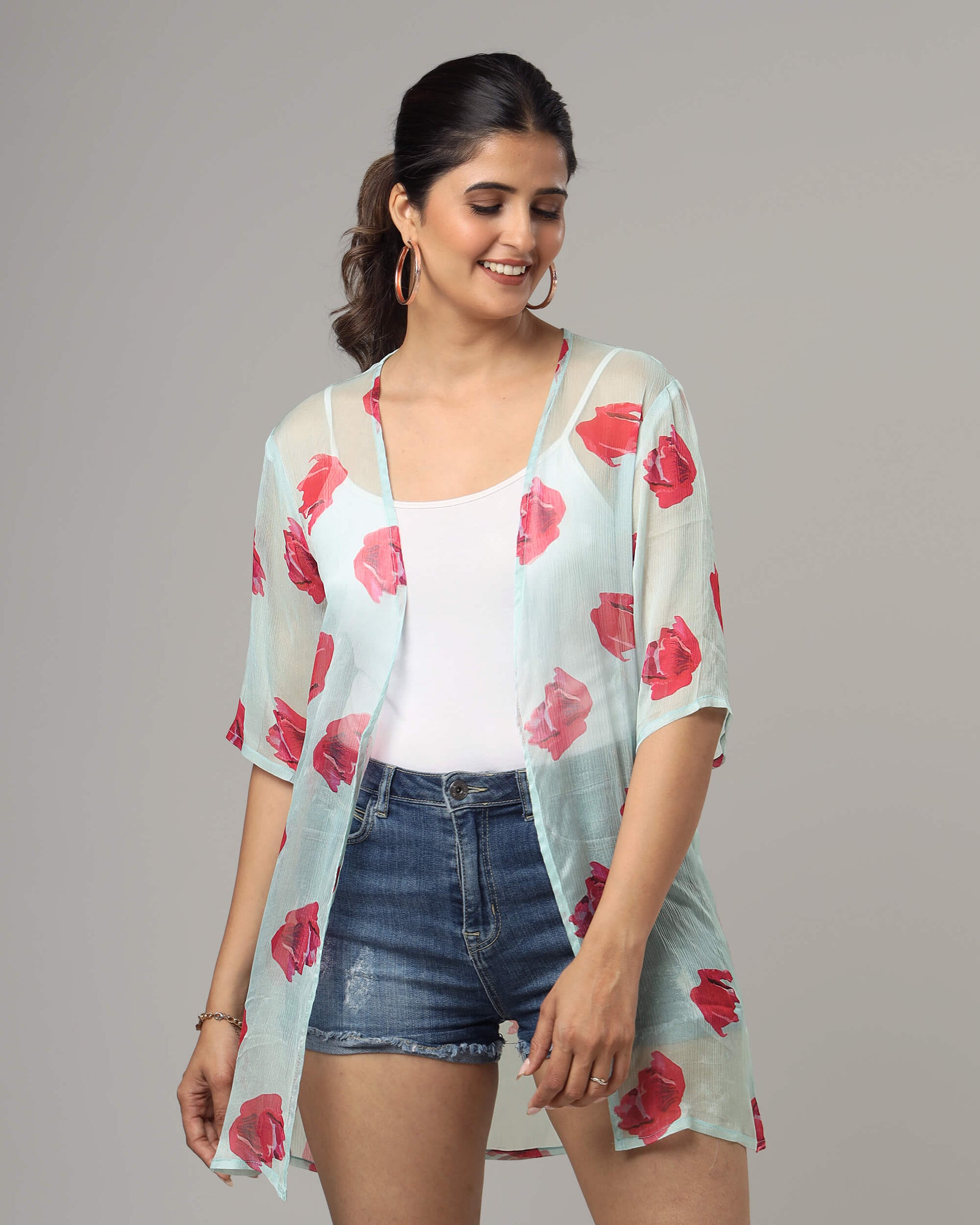 Classy Floral Short Sleeve Shrug For Women – Fabcurate