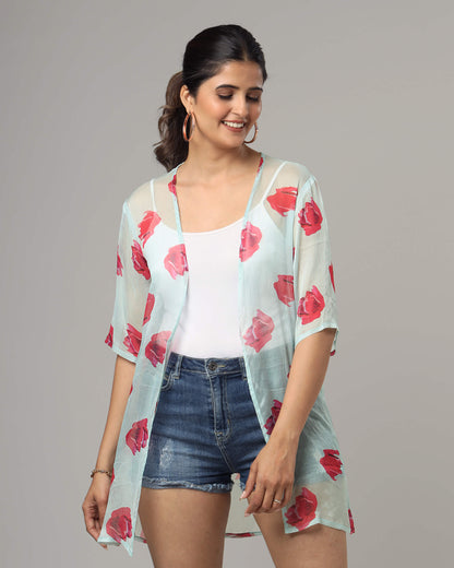 Classy Floral Short Sleeve Shrug For Women
