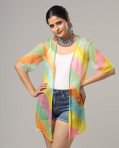 Lovely Leheriya Short Sleeve Shrug For Women