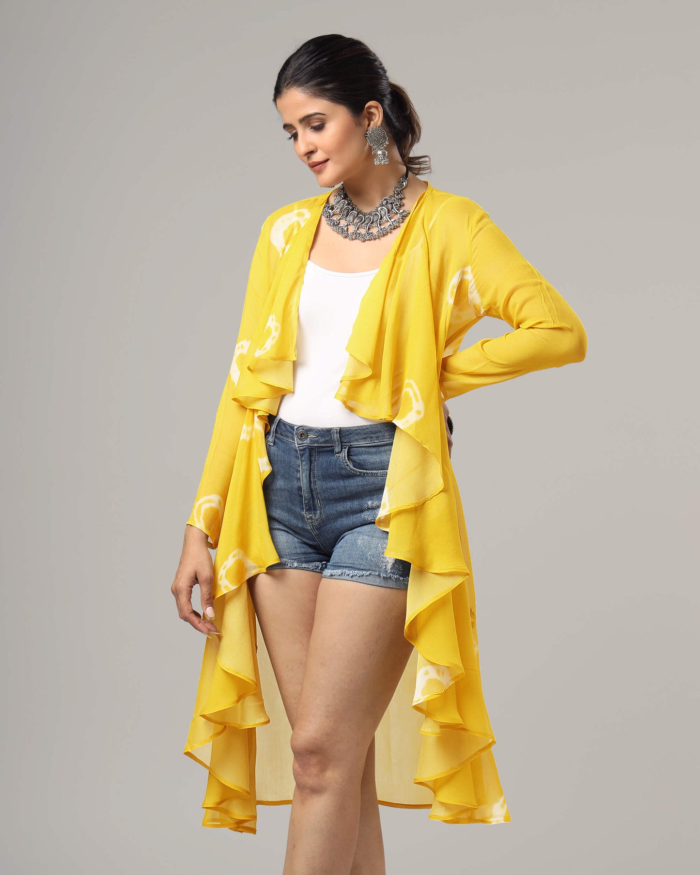 Trendy Bandhani Waterfall Shrug For Women