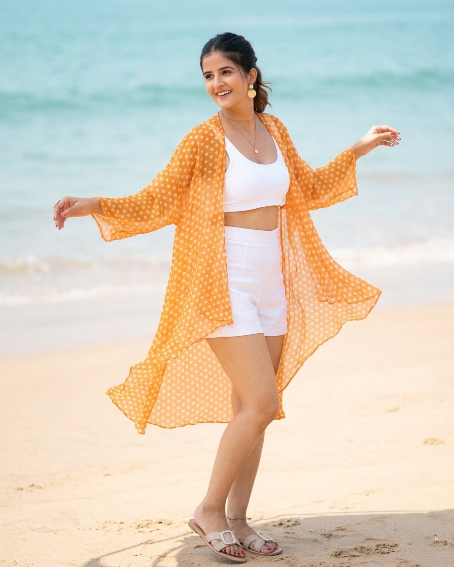 Polka Dots Waterfall Shrug For Women