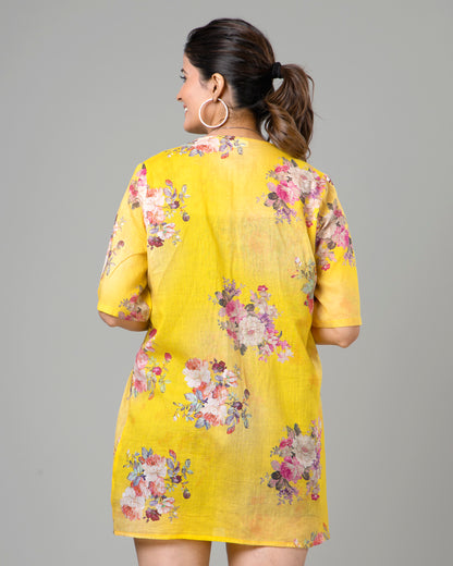 Floral Short Sleeve Mulmul Shrug For Women