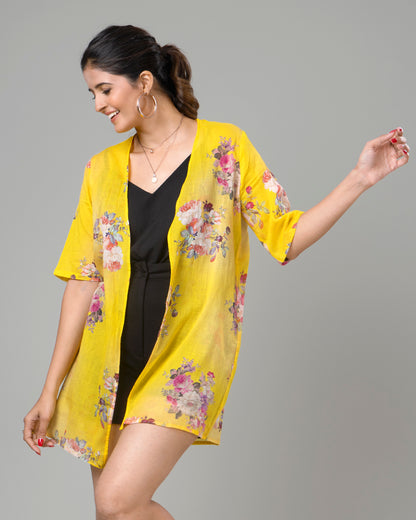 Floral Short Sleeve Mulmul Shrug For Women